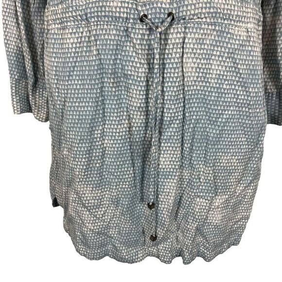 Lou & Grey Womens Blue Button Down Drawstring Waist Roll Tab Sleeve Dress Small - Picture 5 of 14